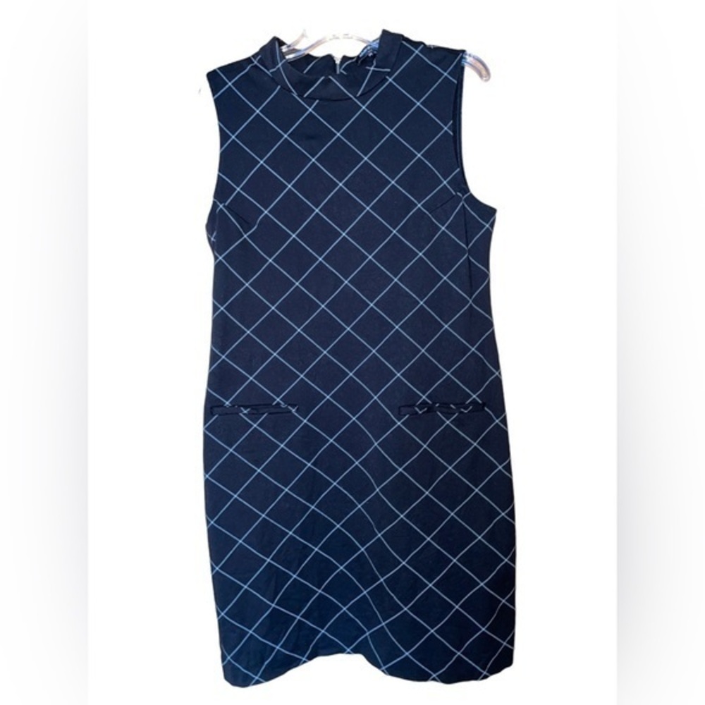 Sharagano Sleeveless Sheath Dress Windowpane Diamond Ponte Black Office Size 14‎